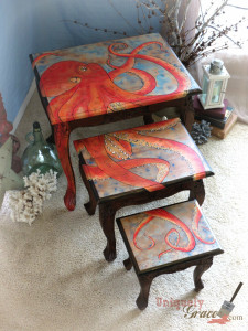 Oscar The Octopus logo Nesting Table Set Handpainted Uniquely Grace Shabby Paints Chalk Paint night stand end table