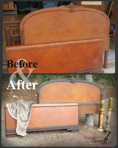 Before and after art deco waterfall headboard footboard shabby paints refinished uniquely grace drab to fab wow