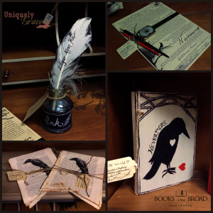 Nevermore raven writing quill parchment window display edgar poe Collage