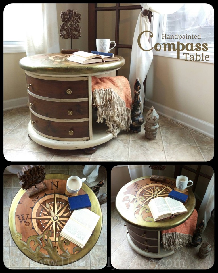 Read book coffee tea Compass explore uniquely grace shabby paints old vibrant gold smoked pearl vanilla bear chalk shimmer drum library table solid wood furniture flip refinish  beautiful