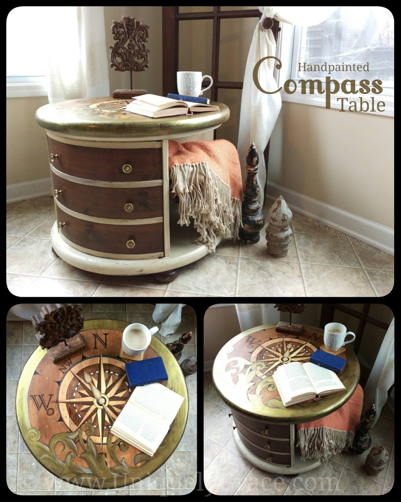 Read book coffee tea Compass explore uniquely grace shabby paints old vibrant gold smoked pearl vanilla bear chalk shimmer drum library table solid wood furniture flip refinish beautiful