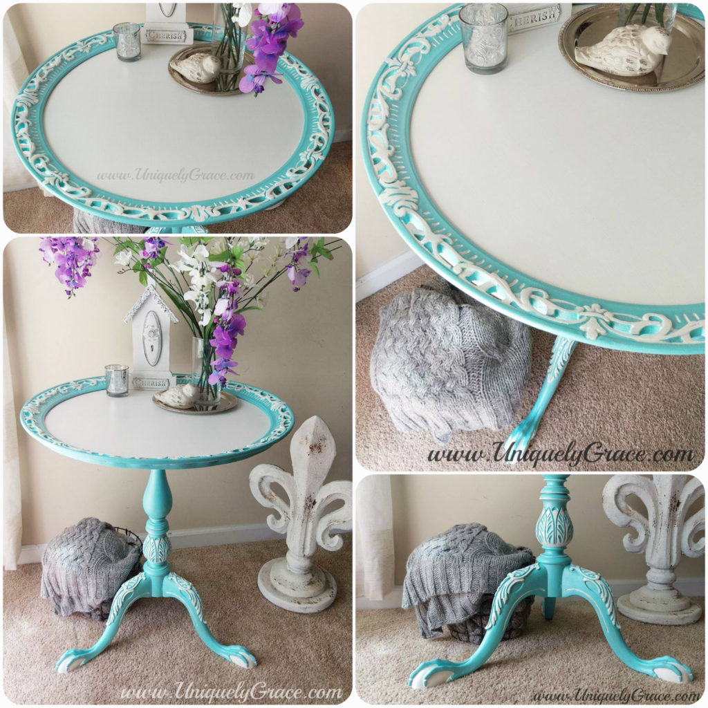 Tiffany collage pie crust table white french details hand painted uniquely grace Robins Nest Blue Snowfall Terra bella acrylic chalk paint