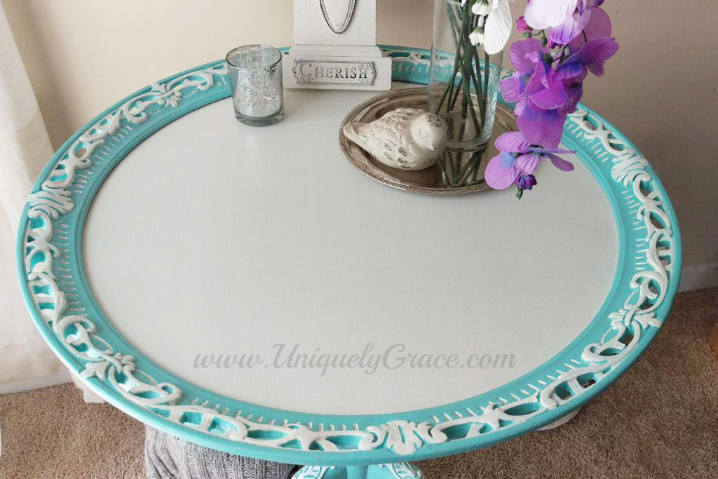 top detail Tiffany pie crust table white french tea hand painted uniquely grace Robins Nest Blue Snowfall Terra bella acrylic chalk paint