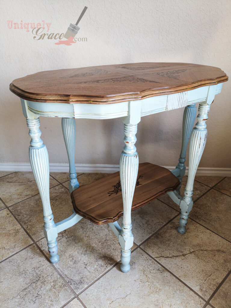 French Antique Entryway Table Refinished Country Blue Peony Flowers