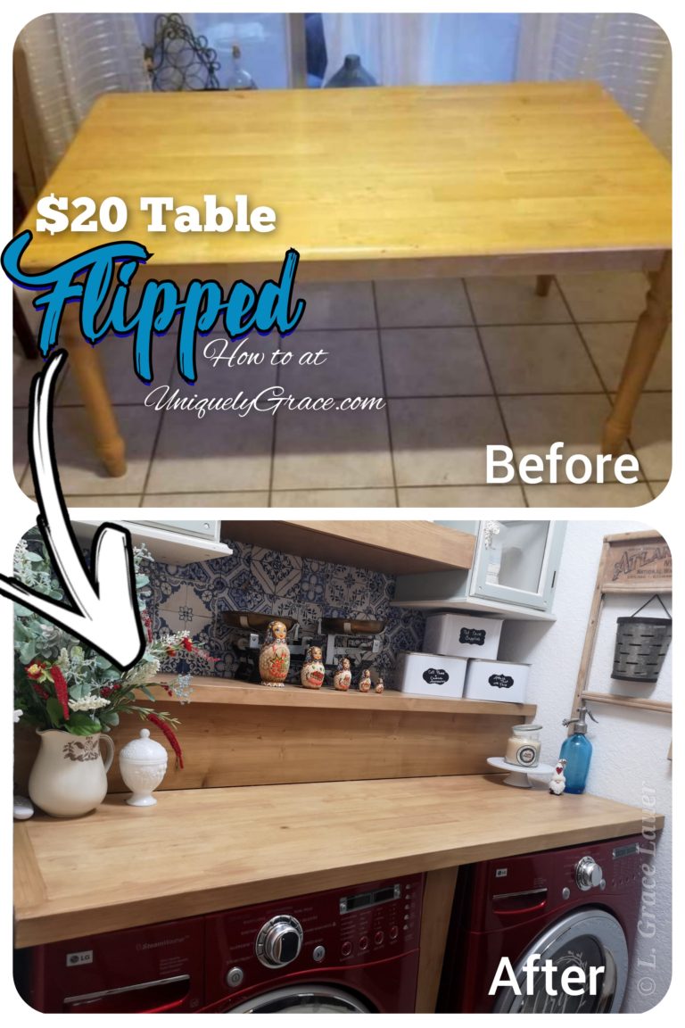 Before-After-Dinning-table-flipped-folding-counter-top-shelf-laundry-room-makeover-diy-step-by-step-uniquely-grace