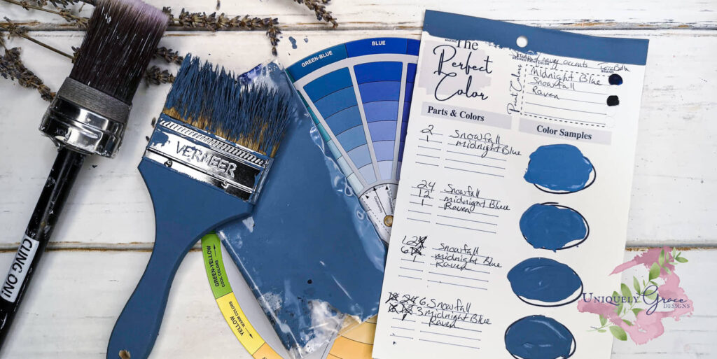 Navy Blue hand mixed paint color with shades of blue of different recipes. 